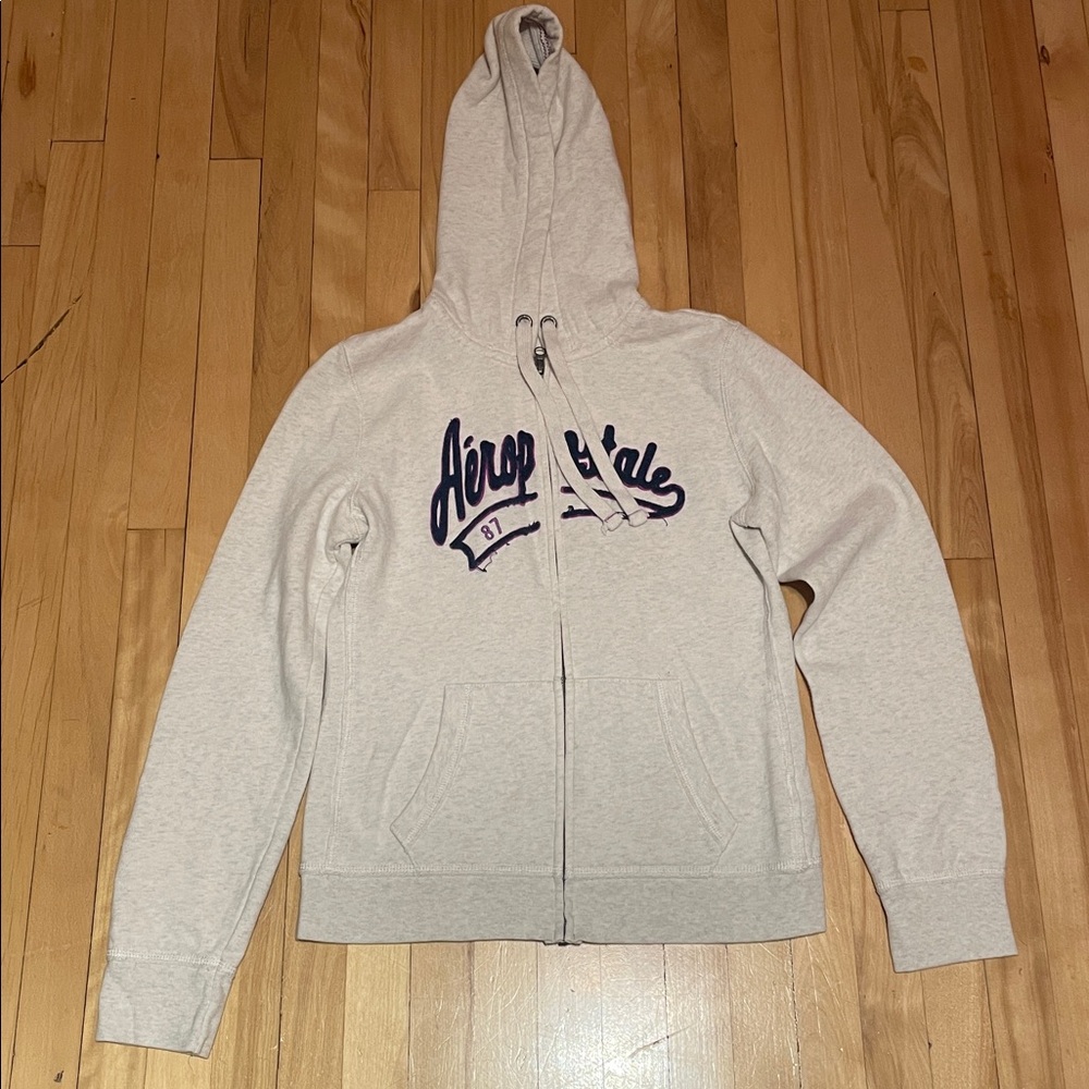 Aeropostale Light Gray Hoodie with Navy Logo